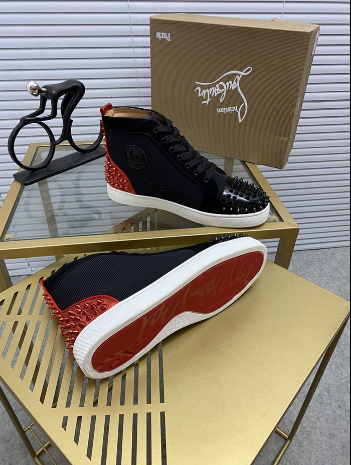 CL Men's Red/Black Spiked Canvas Mid-Top Sneaker
