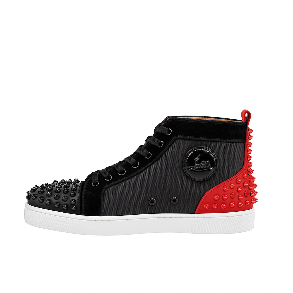 CL Men's Red/Black Spiked Canvas Mid-Top Sneaker